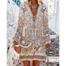 Bohemian V-neck irregular positioning digital printed dress HF2313-03-04